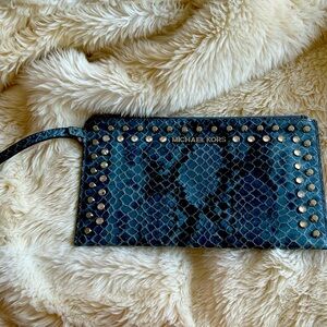 Blue Python Michael Kors Wristlet with silver studs